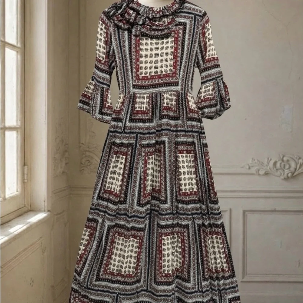 Dainty Jewells Large Vintage 3/4 sleeves Printed Maxi Dress stunning dress - Picture 3 of 10